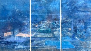 Annette Selle, Stadt aus Gold, 2025, dreiteilig, Öl/Pigmente auf Leinwand, 140x240cm