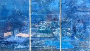 Annette-Selle_Stadt-aus-Gold_2025_dreiteilig_Oel_Leinwand_140x240cm