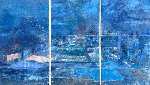 Annette-Selle_Stadt-aus-Gold_2025_dreiteilig_Oel_Leinwand_140x240cm